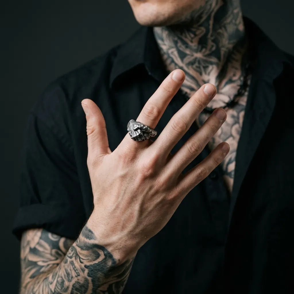 Clasped Hands Black Statement Ring