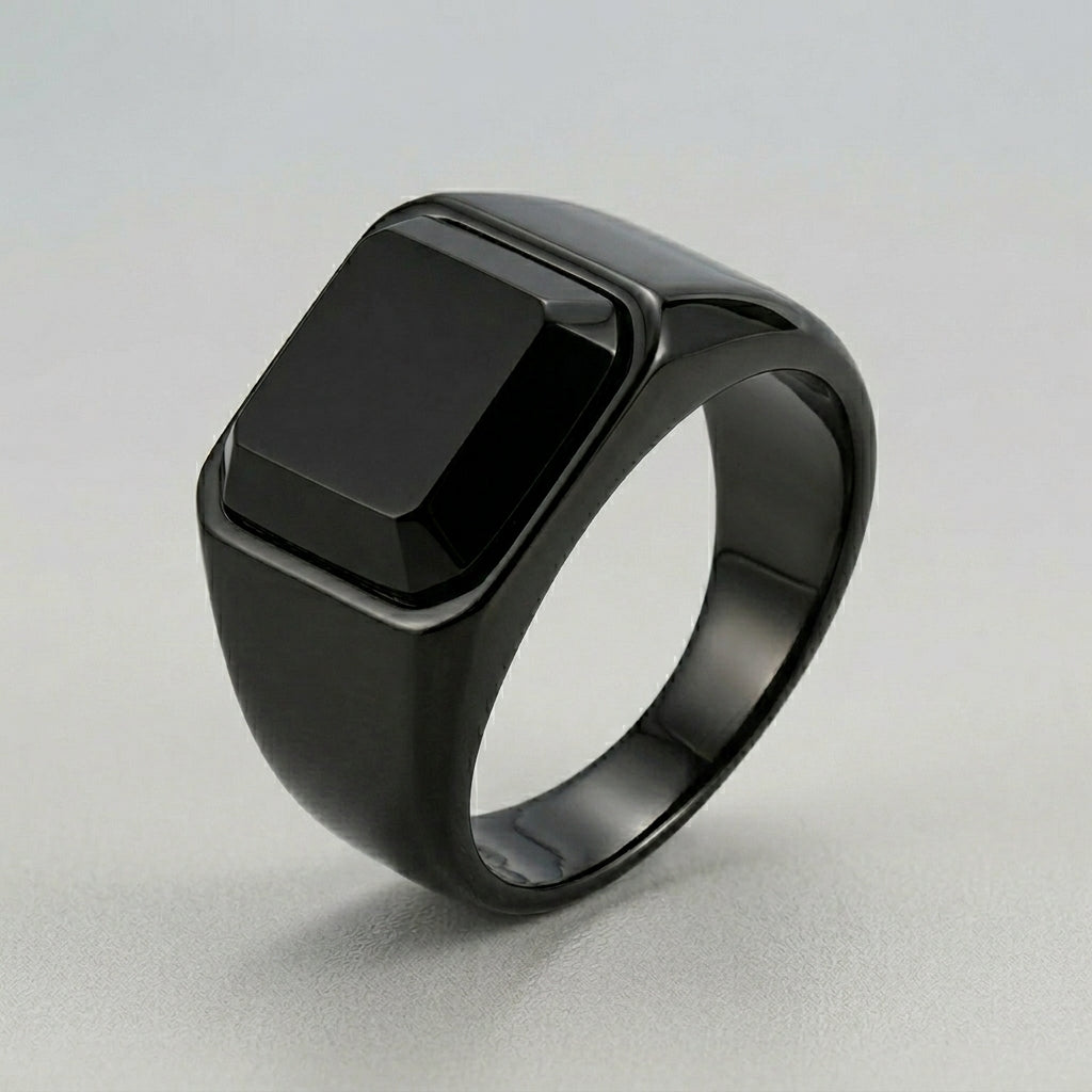 Matte Black Cushion Stone Ring