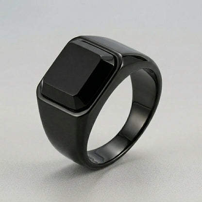 Matte Black Cushion Stone Ring