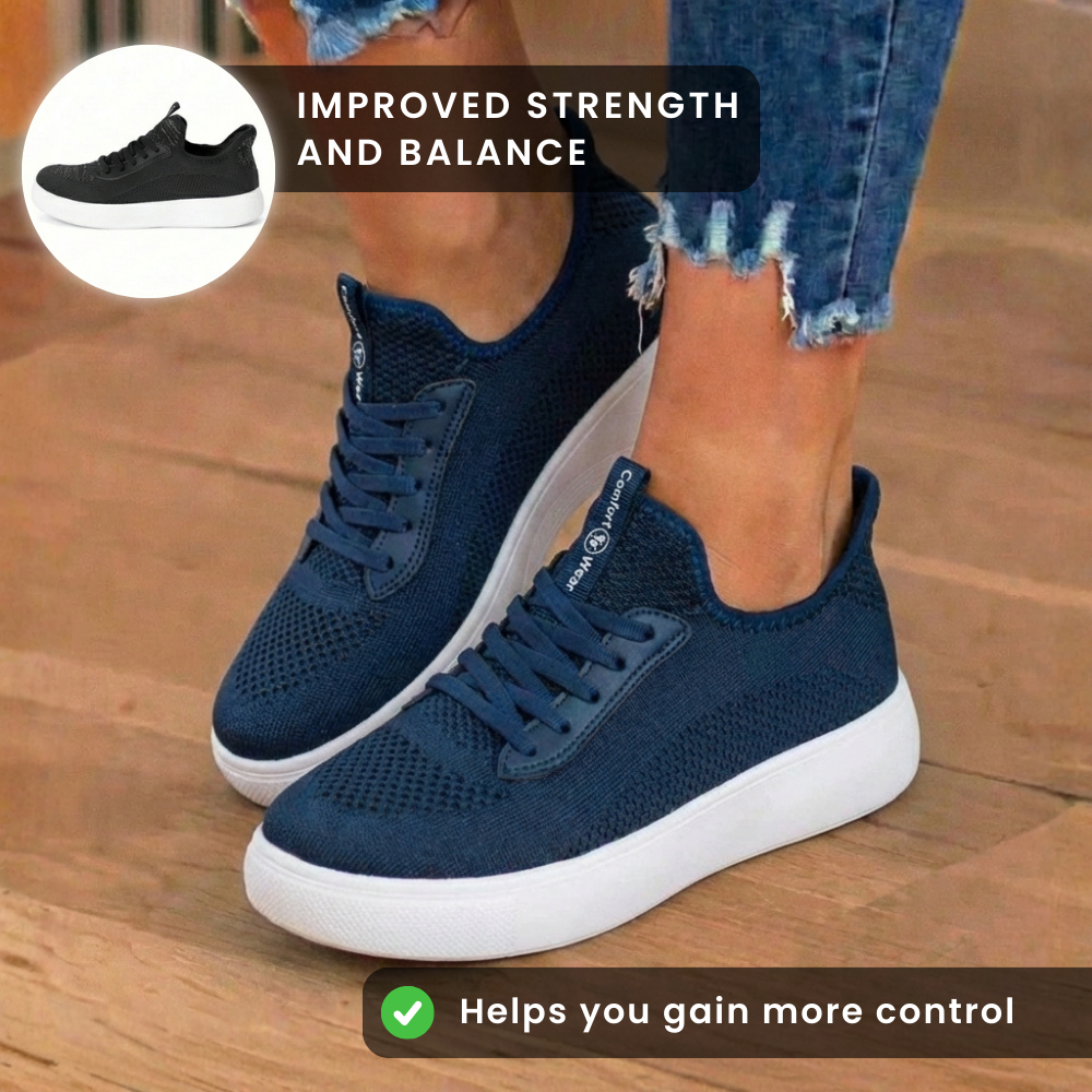 Orthopedic Knit Slip-On Sneakers - Stretch Collar & White Sole
