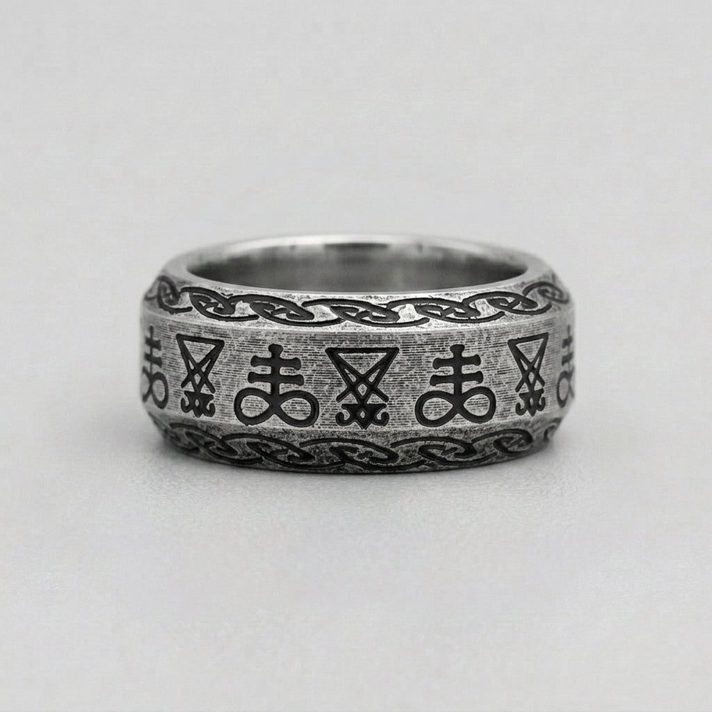 Sigil of Lucifer Leviathan Cross Occult Band Ring