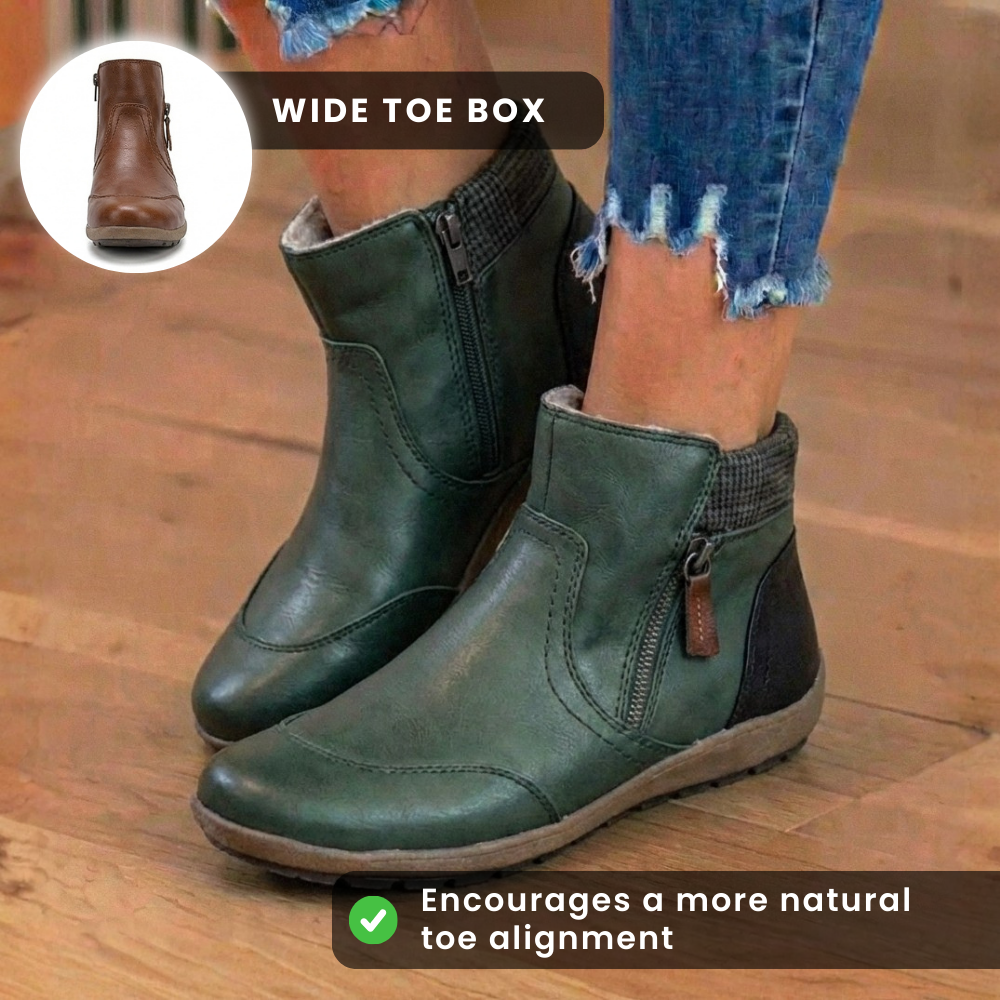 Orthopedic Leather Ankle Boots - Dual Side Zip Comfort Sole