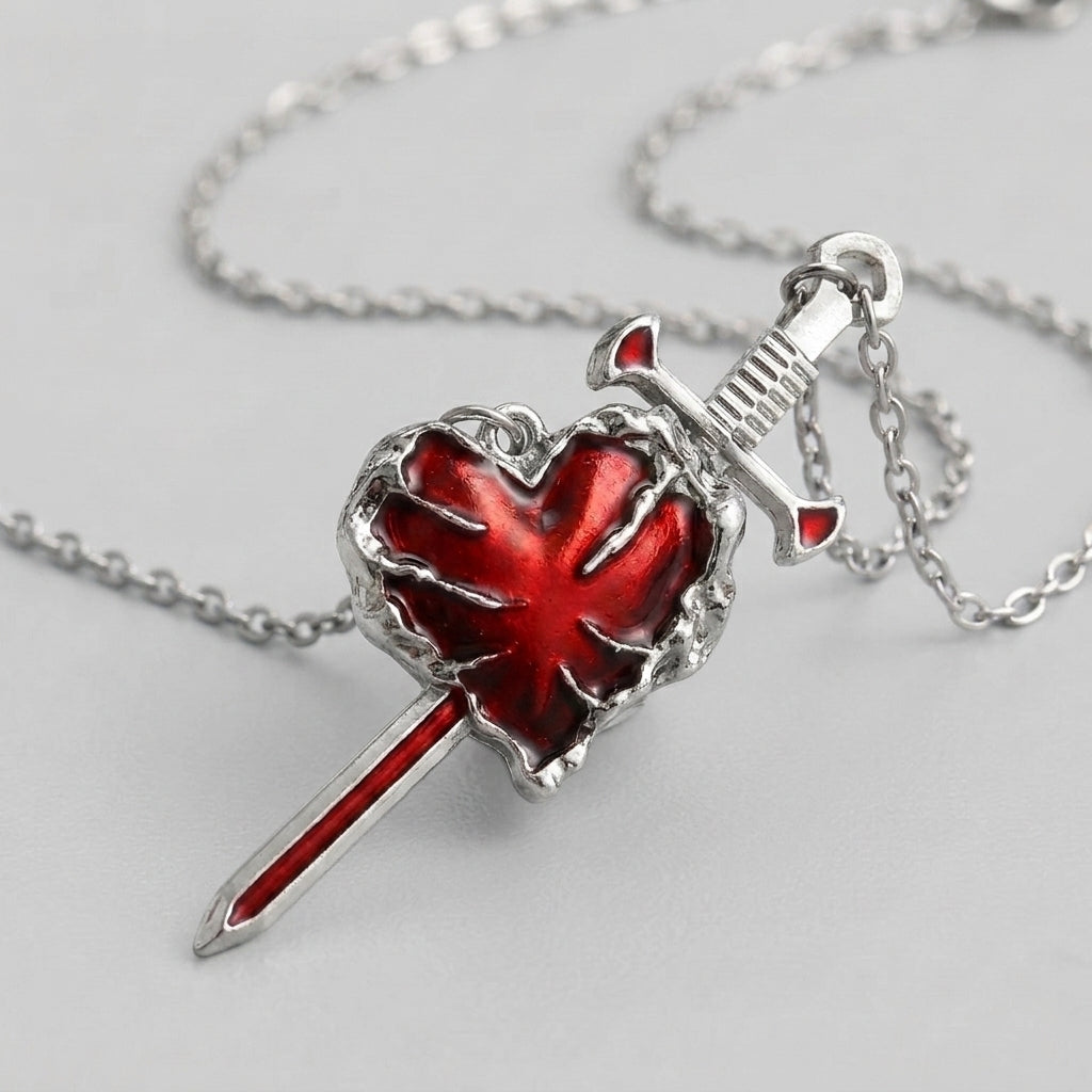 Sword & Liquid Heart Couple Necklace