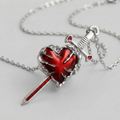 Sword & Liquid Heart Couple Necklace