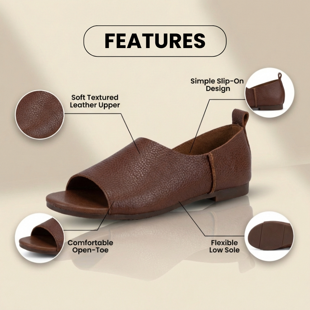 Orthopedic Leather Peep-Toe Wedge Slides - Wide Strap Design