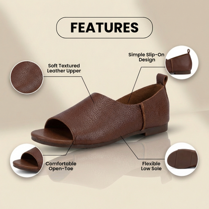 Orthopedic Leather Peep-Toe Wedge Slides - Wide Strap Design