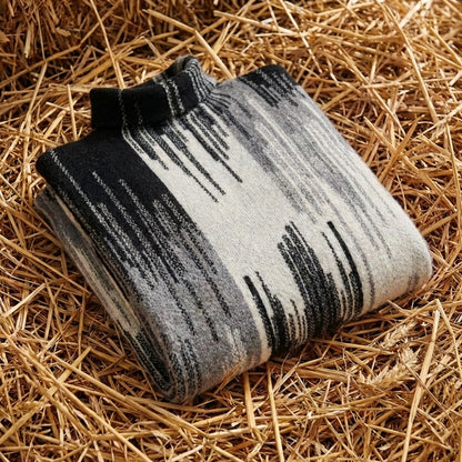 Cotton Turtleneck with Abstract Marble Pattern