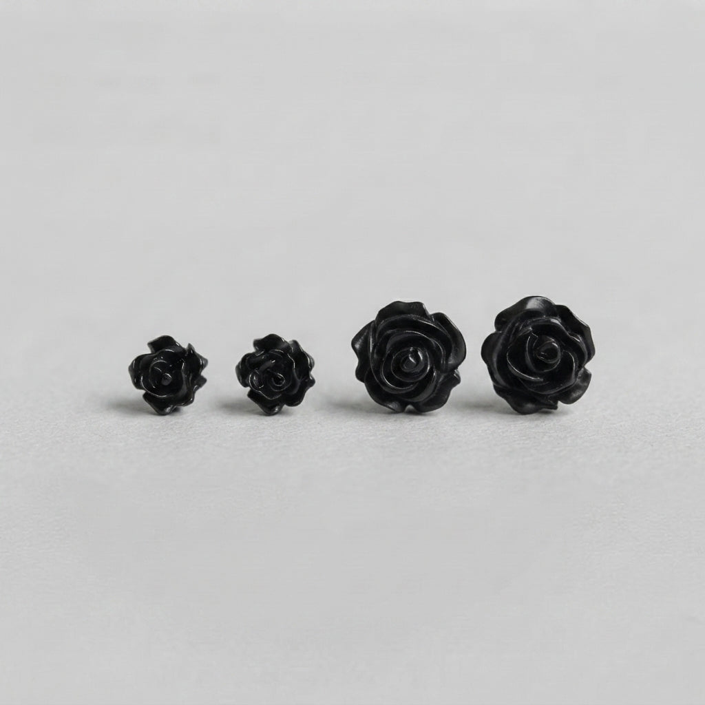 Black Rose Stud Earrings 2 Sets