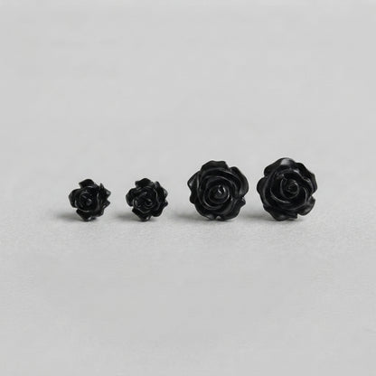 Black Rose Stud Earrings 2 Sets