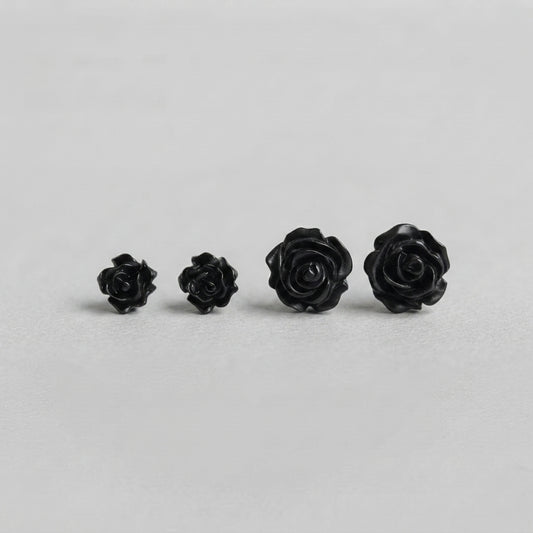 Black Rose Stud Earrings 2 Sets