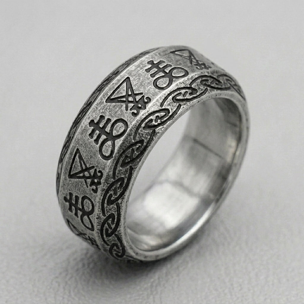 Sigil of Lucifer Leviathan Cross Occult Band Ring