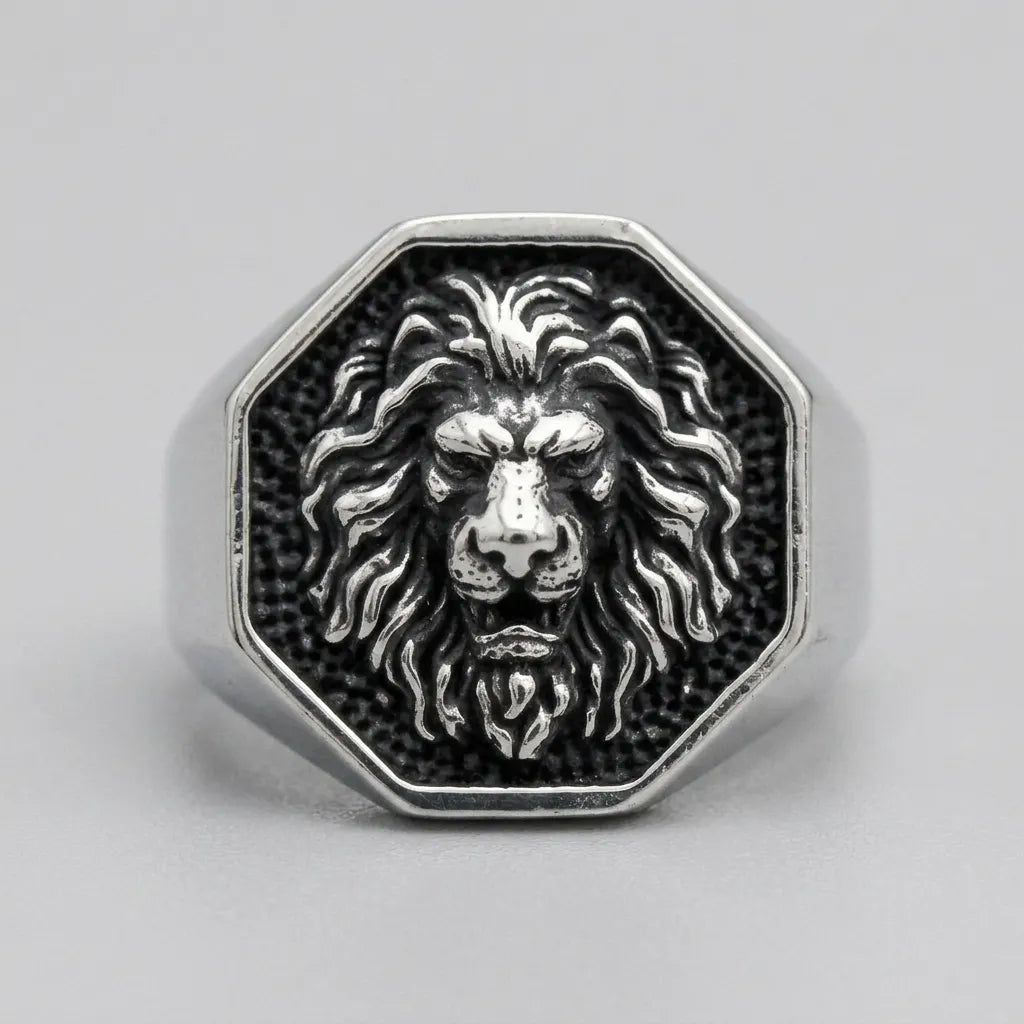 Lion Head Octagonal Signet Ring