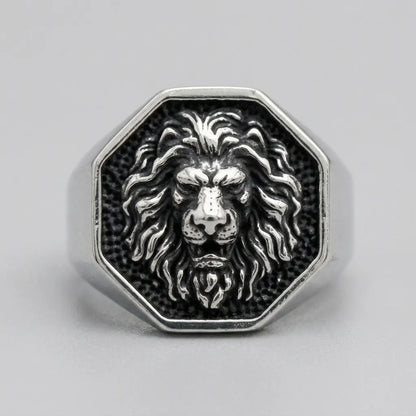 Lion Head Octagonal Signet Ring
