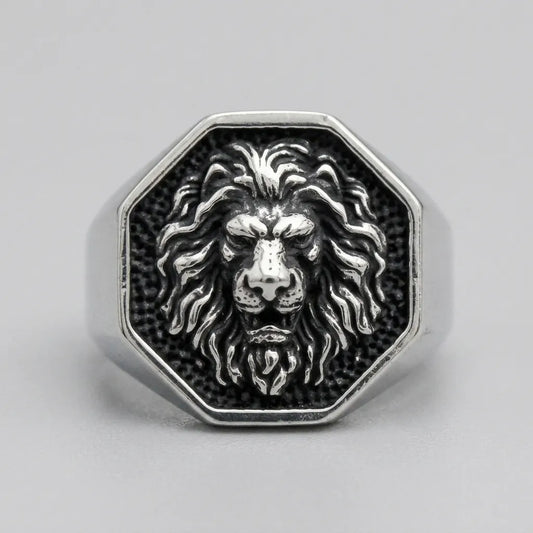 Lion Head Octagonal Signet Ring