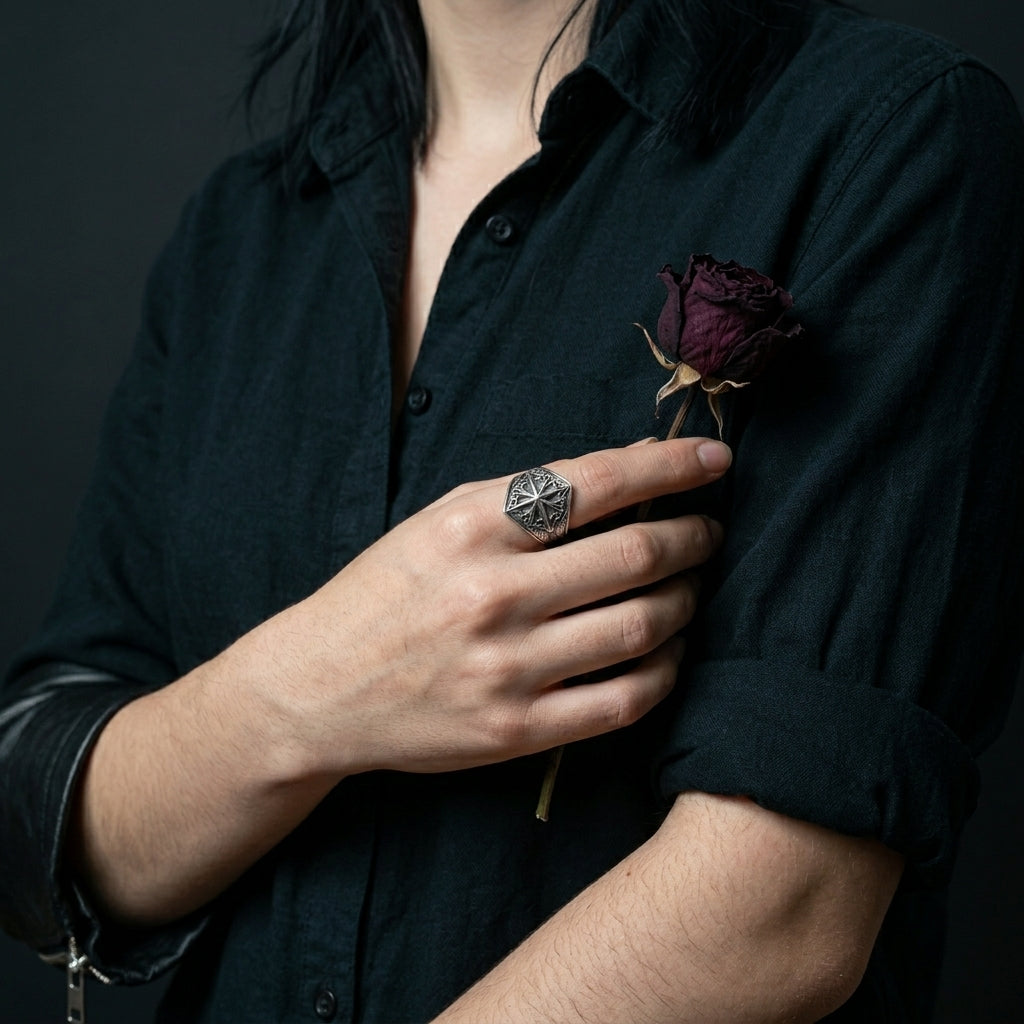 Gothic Compass Signet Ring