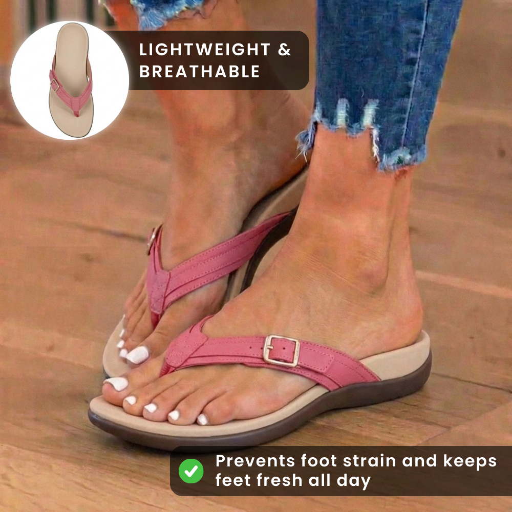 Orthopedic Fabric Thong Sandals - Buckle Detail & Contoured Footbed
