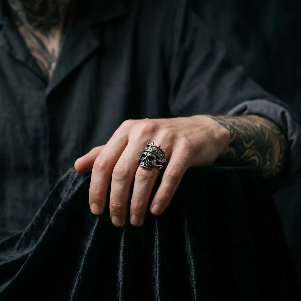 Gothic Crown Skull Statement Ring