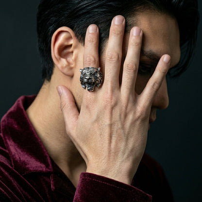 Roaring Tiger Head Wide Band Ring