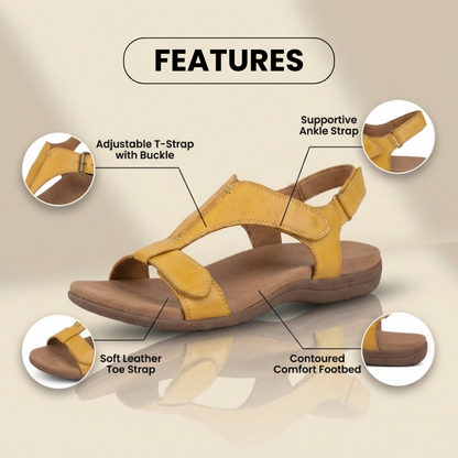 Orthopedic Leather Ankle-Strap Sandals - Contoured T-Bar Cork Footbed