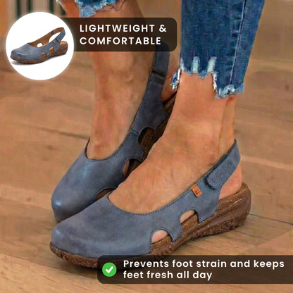 Orthopedic Leather Peep-Toe Flats - Side Cutout Detail