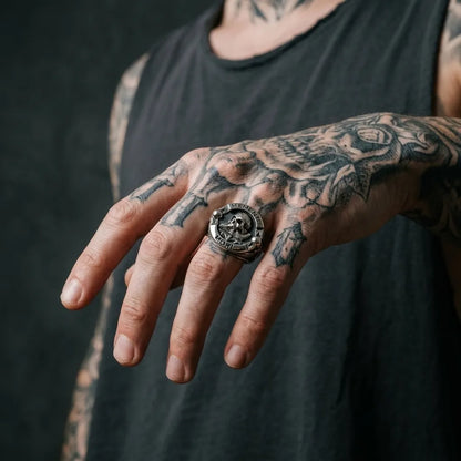 Memento Mori Skull Open Book Signet Ring