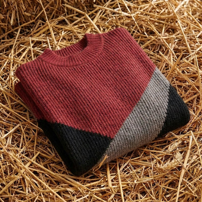 Cotton Turtleneck Sweater with Color-Block Stripes