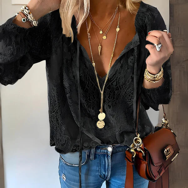 Lace Up Boho Blouse With Embroidered Details