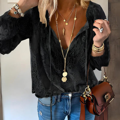 Lace Up Boho Blouse With Embroidered Details