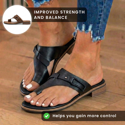 Orthopedic Leather Toe-Loop Sandals - Buckle Accent Cork Footbed