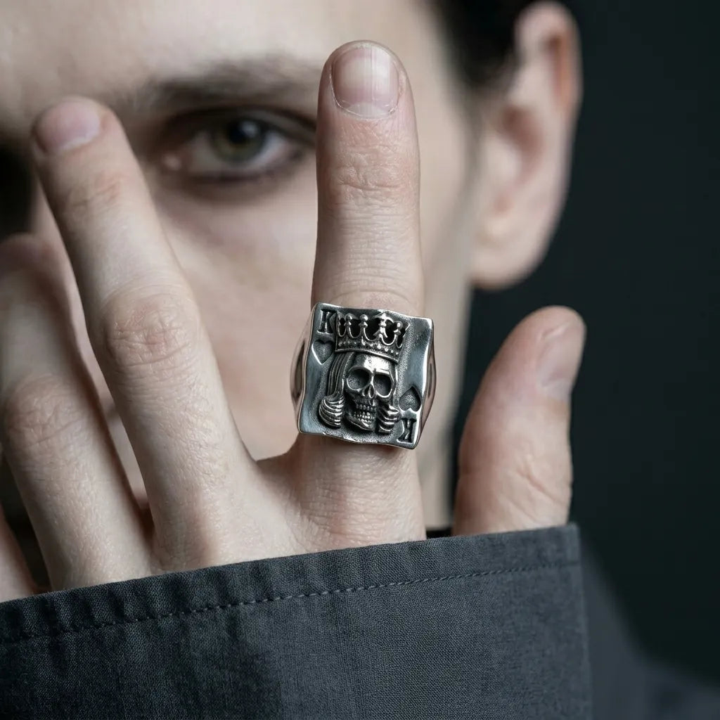 King of Spades Skull Playing Card Statement Ring