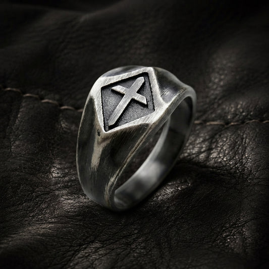 Brushed Cross Signet Ring