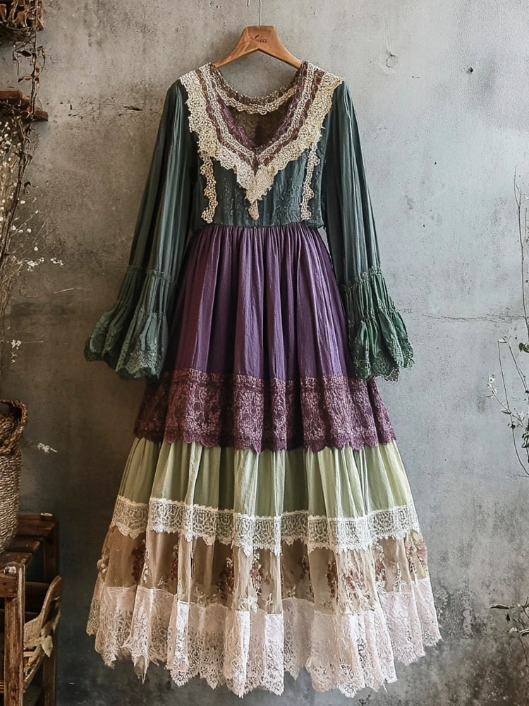 Vintage Lace Floral Women's Long Dress artswardrobe