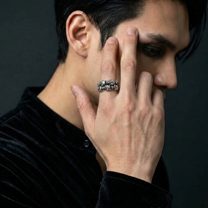Skull Inlaid Gemstone Ring