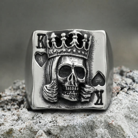 King of Spades Skull Playing Card Statement Ring