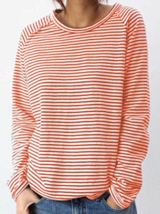 Cotton Jersey Top with Classic Horizontal Stripes and Crew Neck