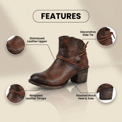 Orthopedic Leather Ankle Boots - Vintage Wrap-Around Lace