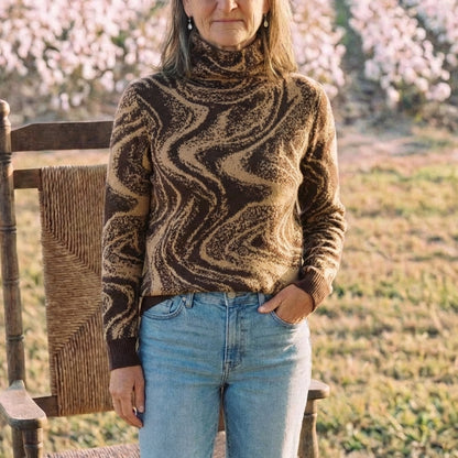 Cotton Turtleneck with Swirl Pattern