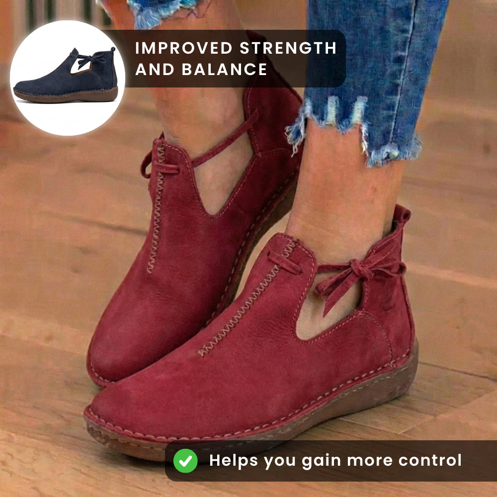 Orthopedic Leather Lace-Up Ankle Boots - Arch Support Flats