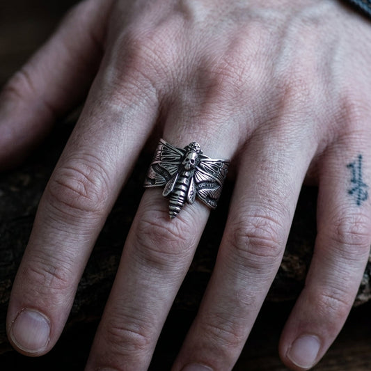 Silver Deaths Head Moth Ring