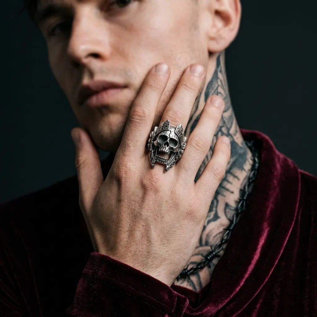 Aztec Warrior Skull King Ring