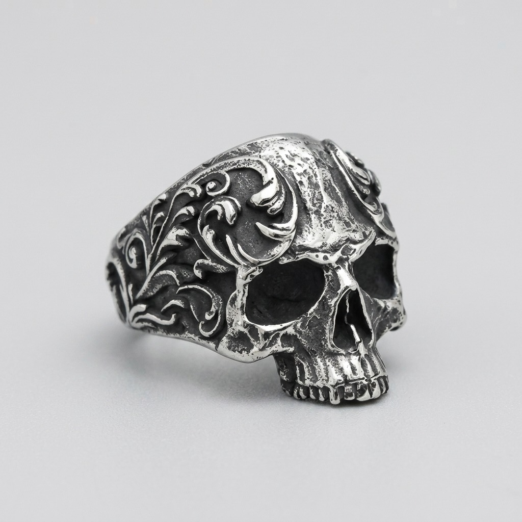 Skull Ring: "Baroque Skull Biker Ring"