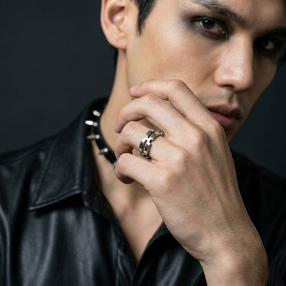 Serrated Blade Cut-Out Silver Band Ring