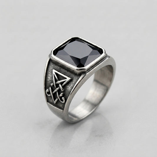 Signet Ring with Black Gemstone - Small Style