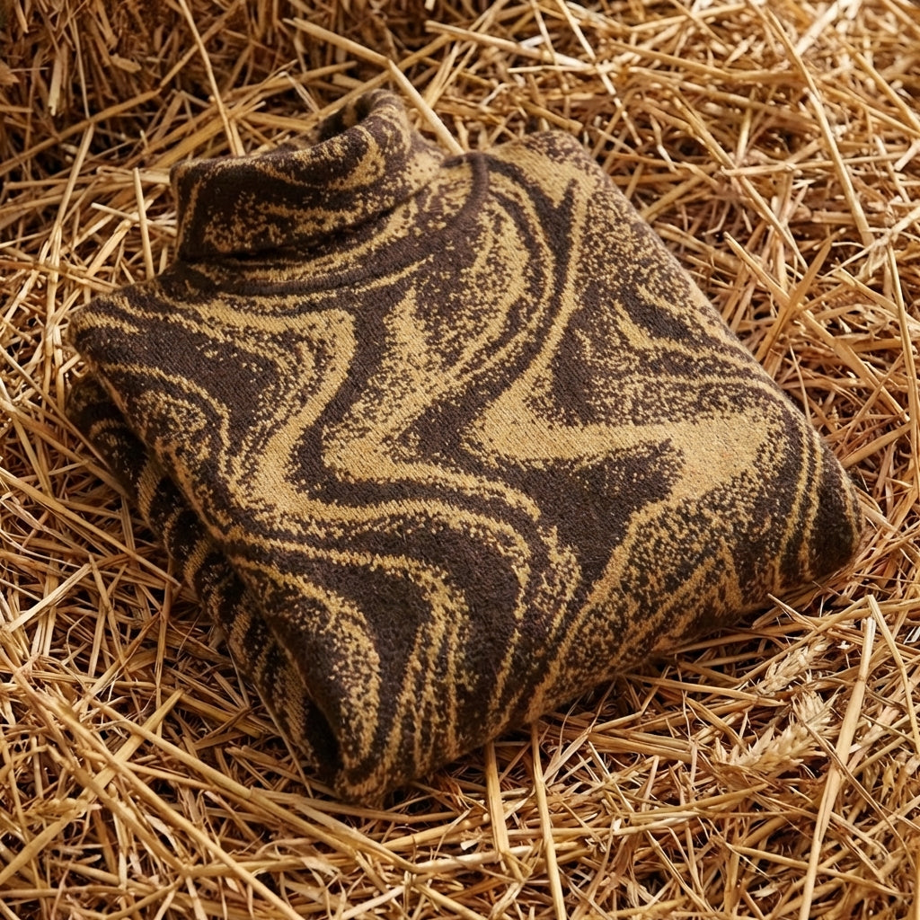 Cotton Turtleneck with Swirl Pattern