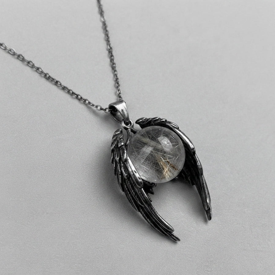 Angel Wings Crystal Ball Necklace