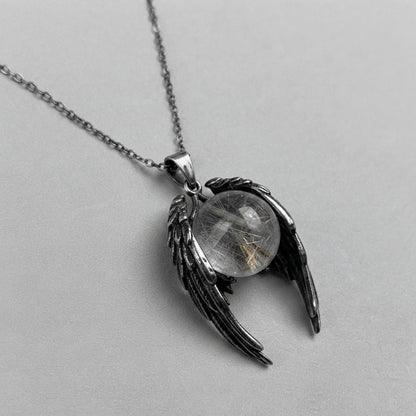 Angel Wings Crystal Ball Necklace