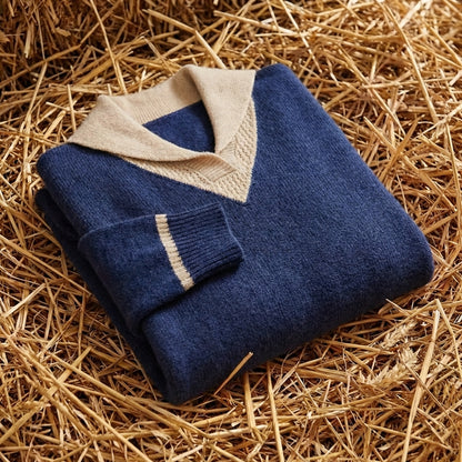 Cotton V-Neck Sweater with Contrast Collar