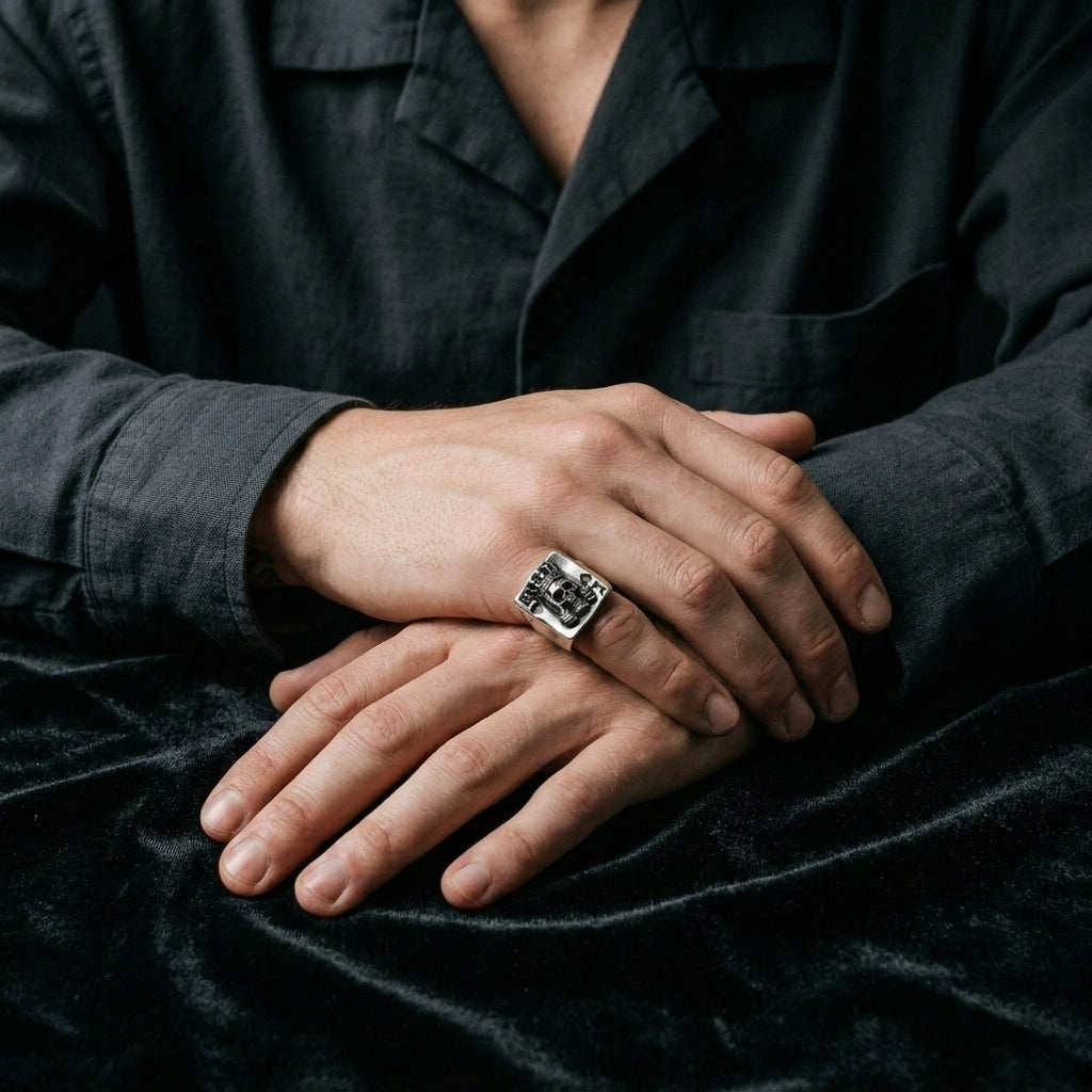 King of Spades Skull Playing Card Statement Ring