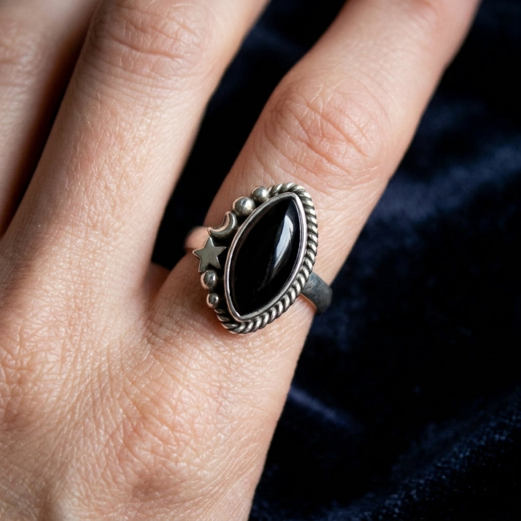 Black Onyx Marquise Star Ring