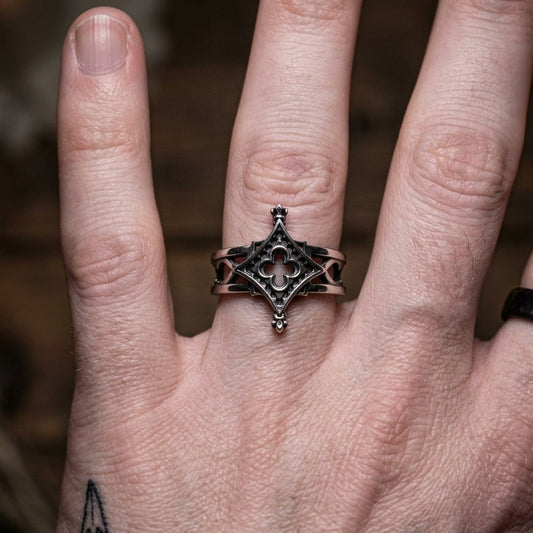 Gothic Compass Ring Sterling Silver
